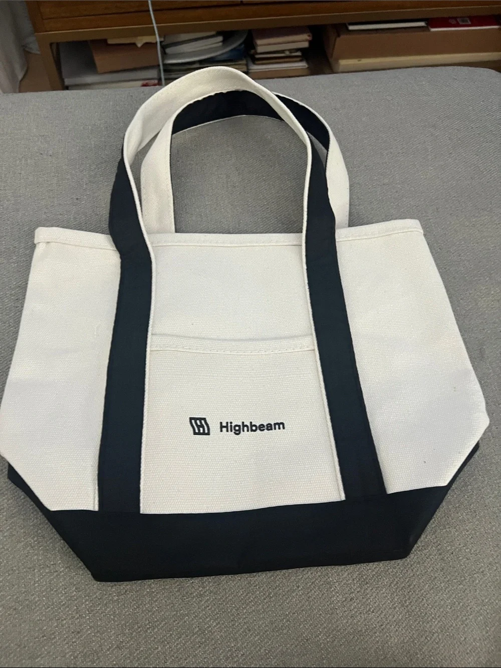 Classic Two-Tone Heavyweight Canvas Tote Bag – Off-White & Black - Medium